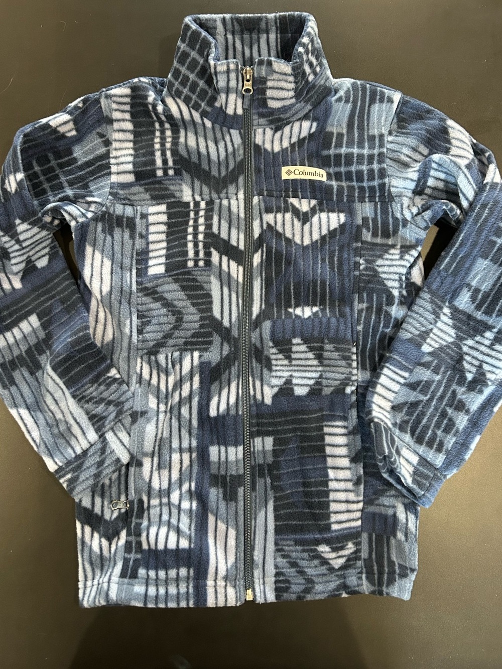 Columbia Blue & White Geometric Full-Zip Fleece Jacket